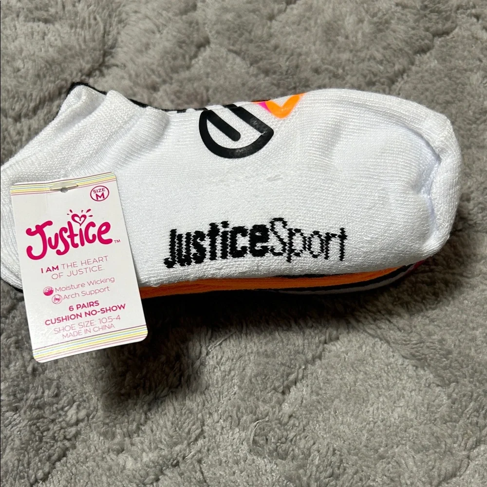 Justice Girls Vibrant Sock Set - Pink, Black,  White, Orange